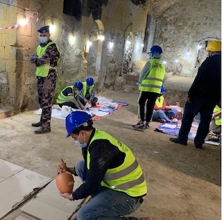 Participants engaged in the final simulation to evacuate, stabilize and protect the cultural heritage at risk, As-Salt, Jordan.