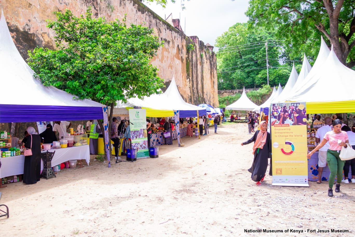 Stalls were set up to promote local cultures and produce at the Fort Jesus Museum. Courtesy of National Museums of Kenya - Fort Jesus Museum. 