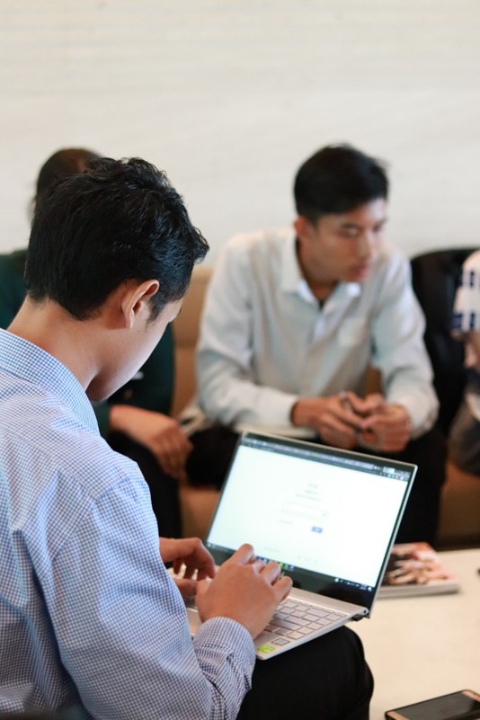 students in library